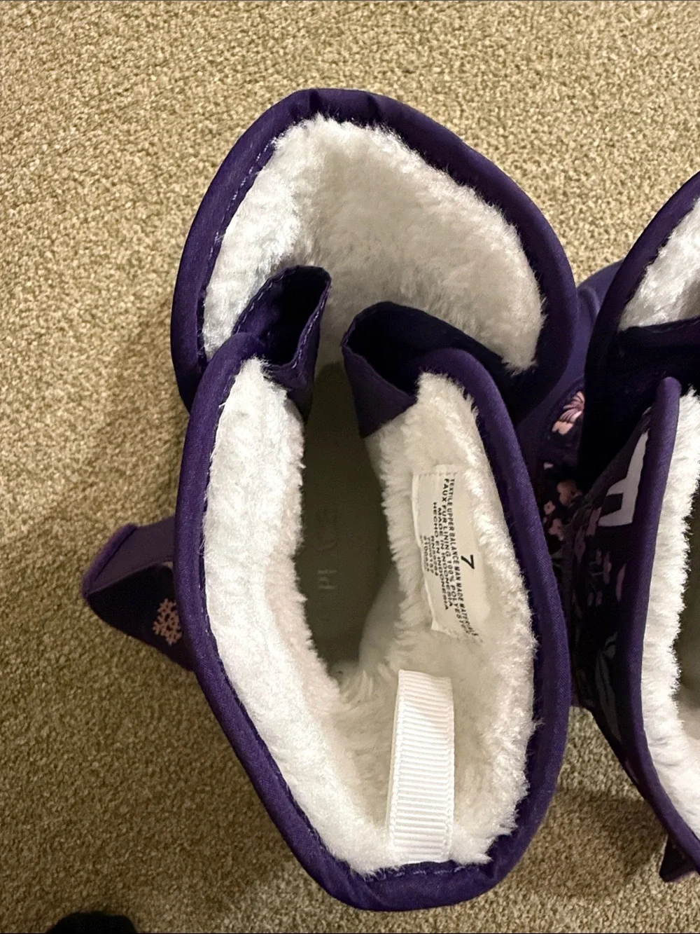 The Children's Place Navy Purple Floral Snow Boots with Pink Accents Sz 7